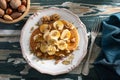 Traditional pancakes banana and nuts