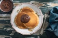 Traditional pancakes melted chocolate and strawberry Royalty Free Stock Photo