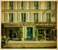 Traditional Parisian house with cafe. Old photo Royalty Free Stock Photo