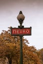 Traditional parisian metro (underground, subway) sign, Paris. France.