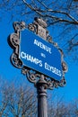 Traditional Parisian street sign of Avenue of the Champs-Elysees, Paris, France Royalty Free Stock Photo