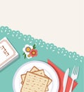 Traditional passover table for Passover dinner with passover plate and Hagaddah story. vector illustration template