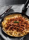 Traditional pasta spaghetti bolognese in a frying pan Royalty Free Stock Photo