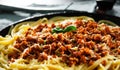 Traditional pasta spaghetti bolognese in a frying pan Royalty Free Stock Photo