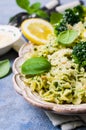 Traditional pasta tripoline with pesto Royalty Free Stock Photo