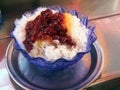 Traditional patbingsu, shaved ice dessert from South Korea