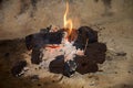 A traditional peat turf fire in an open fireplace. Royalty Free Stock Photo