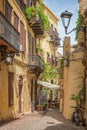 Traditional pedestrian street in the old town of Chania in Crete Greece Royalty Free Stock Photo