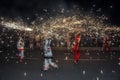 Traditional performance called correfocs (fire runs). Reus, Spain. Royalty Free Stock Photo