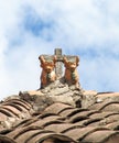 Traditional Peruvian bulls Toritos de Pucara on a roof