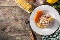 Traditional peruvian ceviche with fish, sweet potato, corn and vegetables Royalty Free Stock Photo