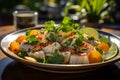 Traditional Peruvian ceviche - a fresh seafood in a lime-infused marinade