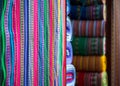 Traditional peruvian fabric in market Royalty Free Stock Photo