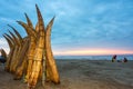 Traditional Peruvian small Reed Boats Royalty Free Stock Photo