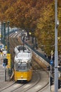 Traditional picturesque public transport tramway in Budapest. Autumn in Hungary