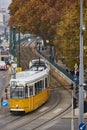 Traditional picturesque public transport tramway in Budapest. Autumn in Hungary