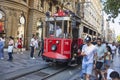 Traditional picturesque tramway line in Istanbul city center. Turkey