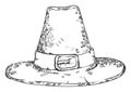 Traditional Pilgrim Hat in Hand Drawn Style, Vector Illustration