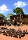 Traditional pitchers and pots at handicrafts local market Kei Afer, Omo valley, Ethiopia Royalty Free Stock Photo