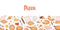 Traditional pizza horizontal banner. Traditional italian fast food. Restaurant cafe menu. Whole and pieces italian pizza