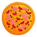 Traditional pizza icon, cartoon style