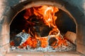 Traditional pizza oven into a wood fire in restaurant Royalty Free Stock Photo