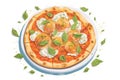 a traditional pizza with tomato sauce, mozzarella, and basil