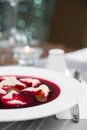 Traditional Polish beetroot soup with dumplings (red borsch) Royalty Free Stock Photo