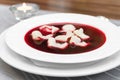 Traditional Polish beetroot soup with dumplings (red borsch) Royalty Free Stock Photo