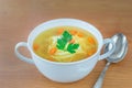 Traditional Polish chicken broth with carrot parsley. Royalty Free Stock Photo