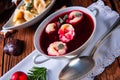 Traditional Polish Christmas Eve borscht with dumplings Royalty Free Stock Photo