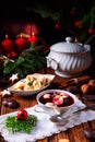 Traditional Polish Christmas Eve borscht with dumplings Royalty Free Stock Photo