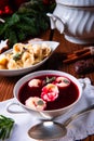 A traditional Polish Christmas Eve borscht with dumplings Royalty Free Stock Photo