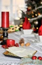 Traditional Polish Christmas table with white Christmas wafer.