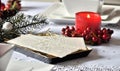 Traditional Polish Christmas table with white Christmas wafer.