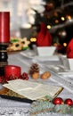 Traditional Polish Christmas table with white Christmas wafer.