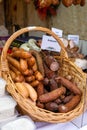 Traditional Polish cured sausages at GdaÃâsk christmas market