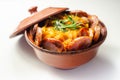 Traditional Polish dish called bigos made of sauerkraut, sausage and mushrooms, food served warm in a ceramic bowl Royalty Free Stock Photo