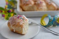 Traditional Polish donuts on wooden background. Tasty doughnuts with jam Royalty Free Stock Photo