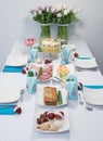 The traditional easter table with the flowers Royalty Free Stock Photo