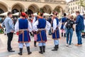 Traditional Polish Folk Costumes on parade in Krakow Main Market Square