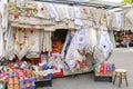 Traditional Polish handmade tablecloths and souvenirs, market stall, Zakopane, Poland Royalty Free Stock Photo