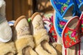 Traditional polish leather slipper on market in Zakopane, Poland