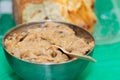 Traditional Polish Meal, Cabbage Stew, in stainless steel bowl at a party table.