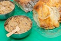 Traditional Polish Meal, Cabbage Stew, in stainless steel bowl at a party table.