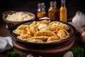 Traditional Polish Pierogi dish. Close up shot.