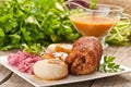 Traditional Polish, Silesian dish. Meat roulade with potato dump Royalty Free Stock Photo