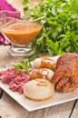 Traditional Polish, Silesian dish. Meat roulade with potato dump Royalty Free Stock Photo