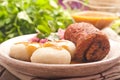 Traditional Polish, Silesian dish. Meat roulade with potato dump Royalty Free Stock Photo