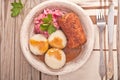 Traditional Polish, Silesian dish. Meat roulade with potato dump Royalty Free Stock Photo